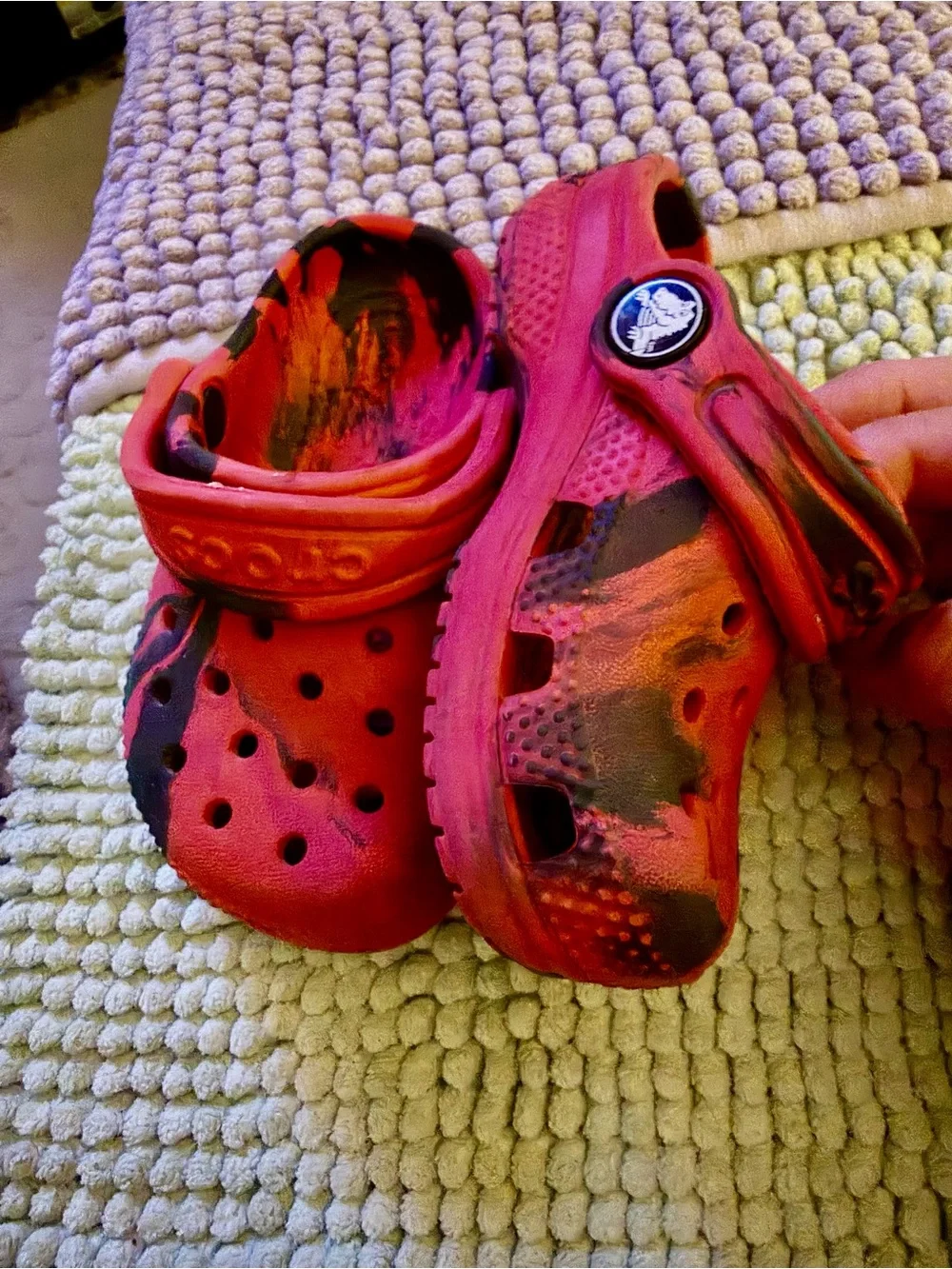 Crocs kids C6 Red and Black Slip-On Clogs - Comfortable Everyday Shoes